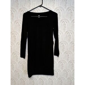 HM MAMA Women Black Long Sleeve Maternity Dress Scoop Neck Cotton Blend Small